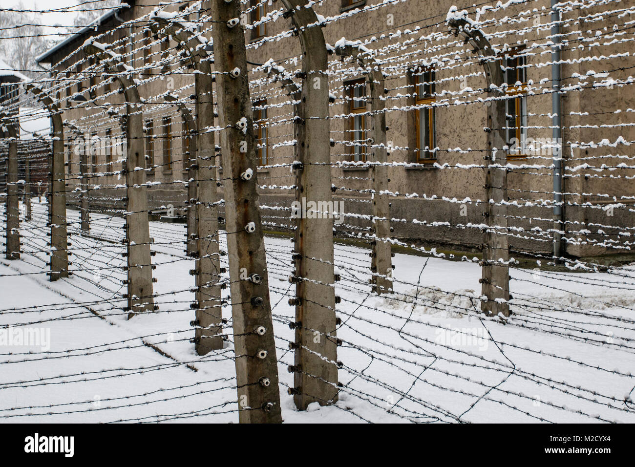 Auschwitz, Malopolskie / Pologne - 04 févr. 2018 : Auschwitz Birkenau, camp de concentration et d'extermination nazis. Banque D'Images