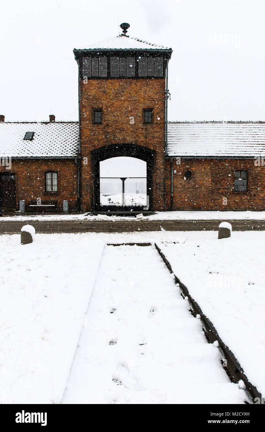 Auschwitz, Malopolskie / Pologne - 04 févr. 2018 : Auschwitz Birkenau, camp de concentration et d'extermination nazis. Banque D'Images