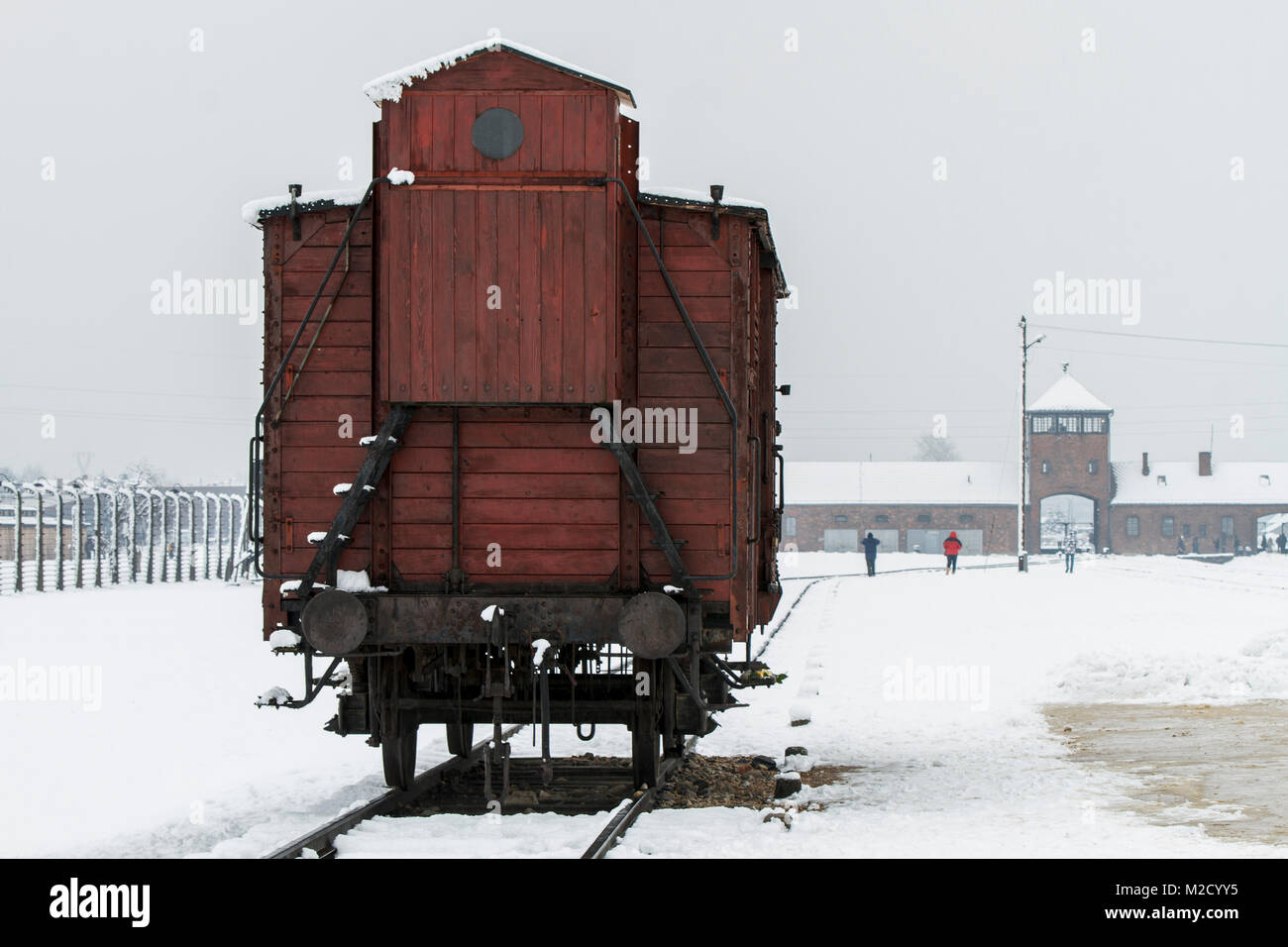 Auschwitz, Malopolskie / Pologne - 04 févr. 2018 : Auschwitz Birkenau, camp de concentration et d'extermination nazis, transport à la plate-forme Judenrampe. Banque D'Images