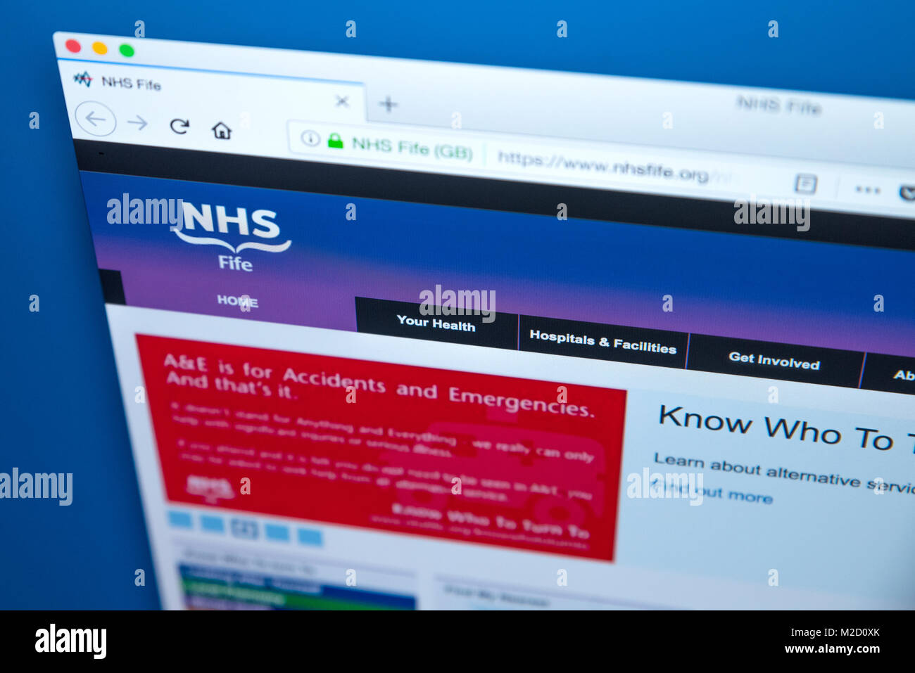 Londres, Royaume-Uni - 15 janvier 2018 : La page d'accueil du site web officiel de NHS Fife, le 15 janvier 2018. Il fournit des services de santé dans le Fife un Banque D'Images