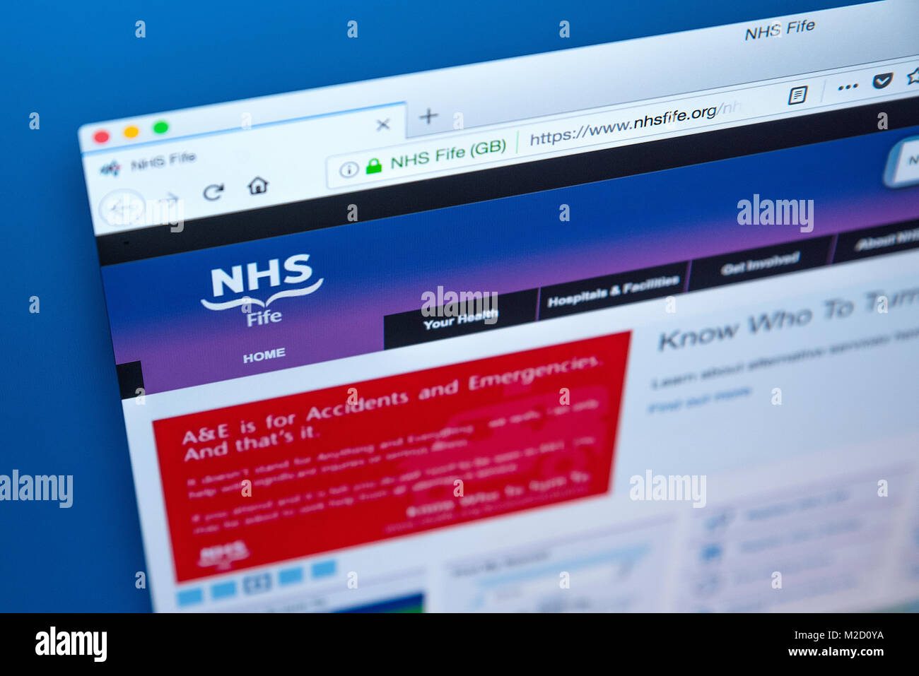 Londres, Royaume-Uni - 15 janvier 2018 : La page d'accueil du site web officiel de NHS Fife, le 15 janvier 2018. Il fournit des services de santé dans le Fife un Banque D'Images