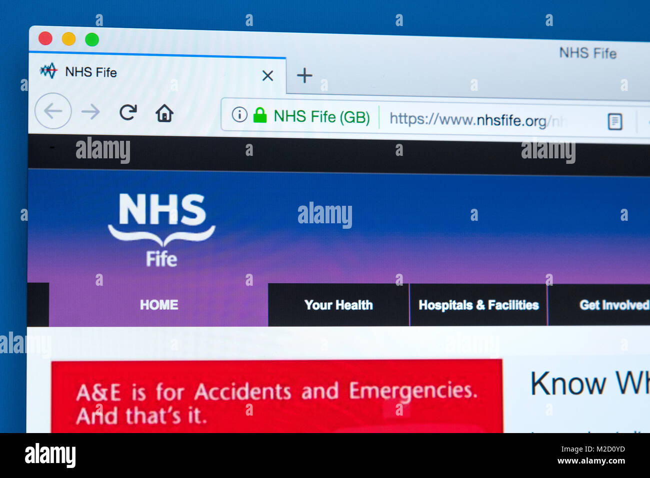 Londres, Royaume-Uni - 15 janvier 2018 : La page d'accueil du site web officiel de NHS Fife, le 15 janvier 2018. Il fournit des services de santé dans le Fife un Banque D'Images