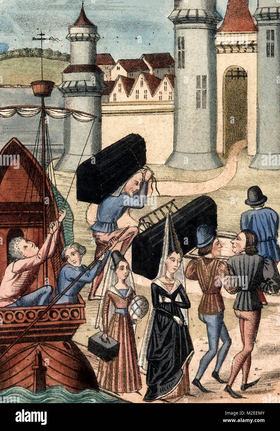 Le débarquement de Dame de Goury de Boulogne sur son retour d'Angleterre en l'an 1399 Banque D'Images