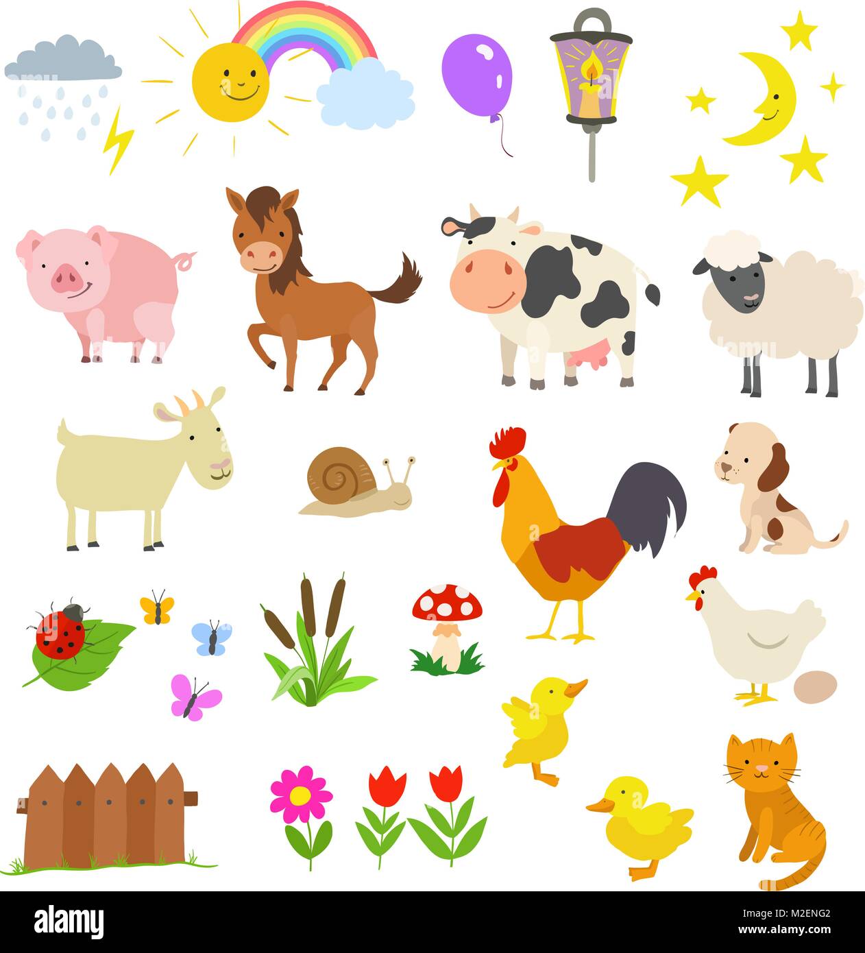 Ensemble de dessins d'animaux de ferme isolé sur blanc. vector Illustration de Vecteur
