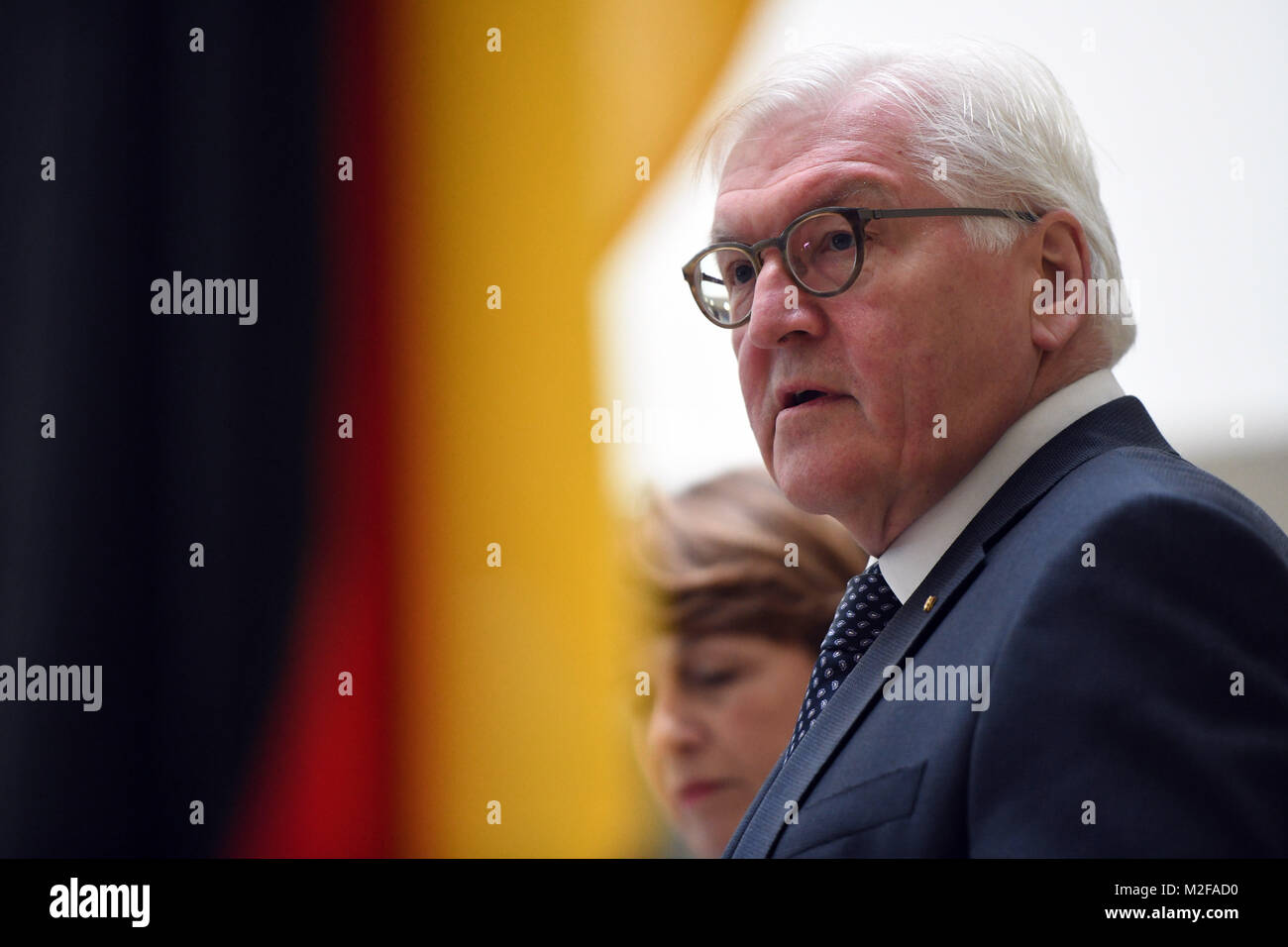 Tokyo, Japon. 07Th Feb 2018. Le Président allemand Steinmeier parlant dans l'ambassade allemande à Tokyo, Japon, 07 février 2018. Le président, M. Steinmeier, participera, avec d'autres chefs d'état, à l'inauguration des Jeux Olympiques d'hiver de Pyeongchang. Credit : Maurizio Gambarini/dpa/Alamy Live News Banque D'Images