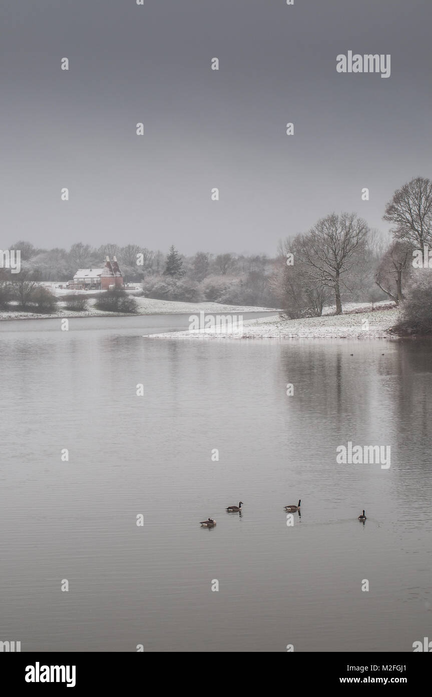 Ticehurst, East Sussex, Royaume-Uni. 7 février 2018. Météo au Royaume-Uni: Bewl Water neige scène . Banque D'Images