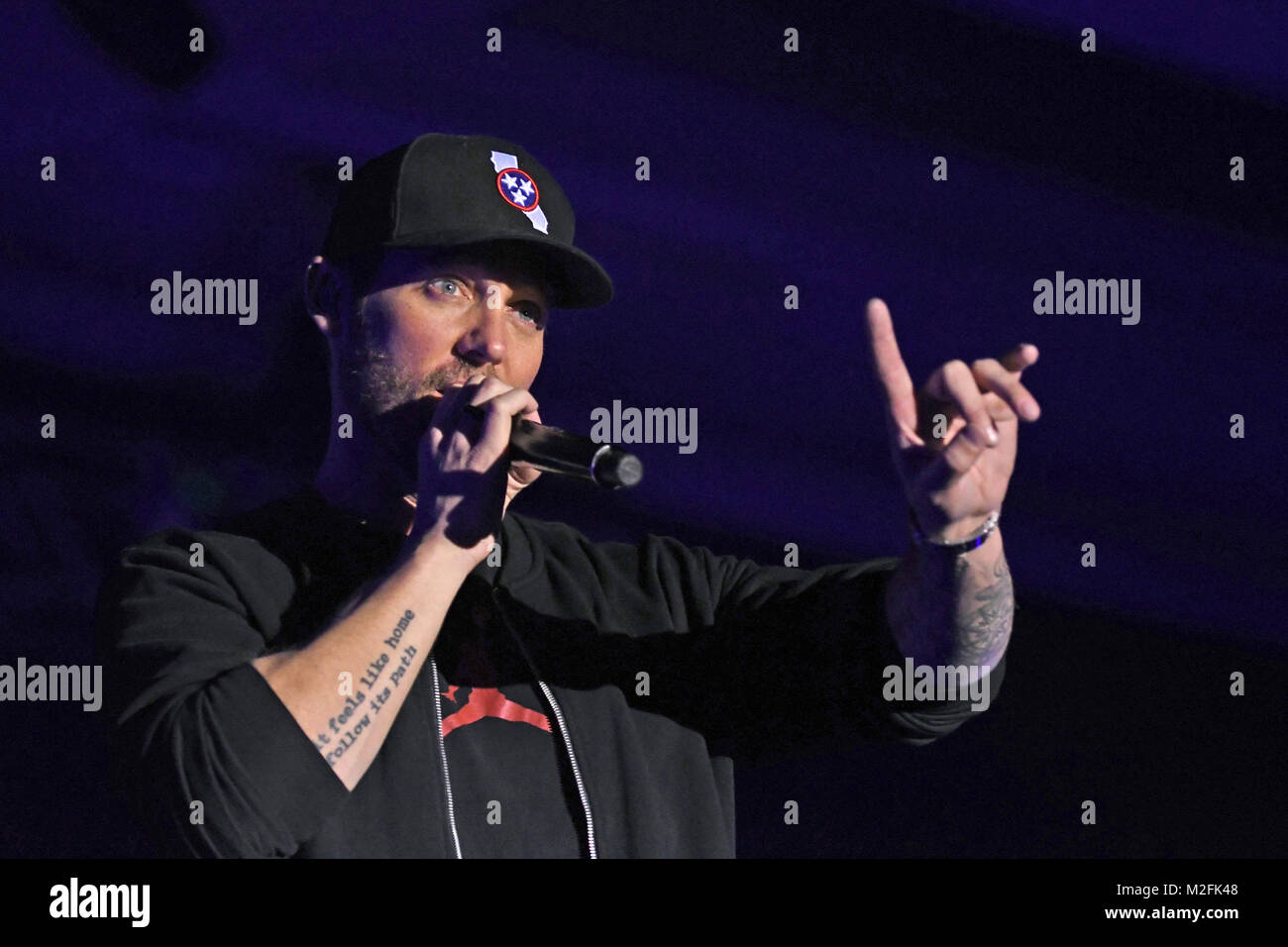 Nashville, Tennessee, USA. 7 Février, 2018. 07 février 2018 - Nashville, Tennessee - Brett Young. CRS 2018 Jour 3 grosse Machine Label Group Performance tenue à l'hôtel Omni. Crédit photo : Dara-Michelle Farr/AdMedia Crédit : Dara-Michelle Farr/AdMedia/ZUMA/Alamy Fil Live News Banque D'Images
