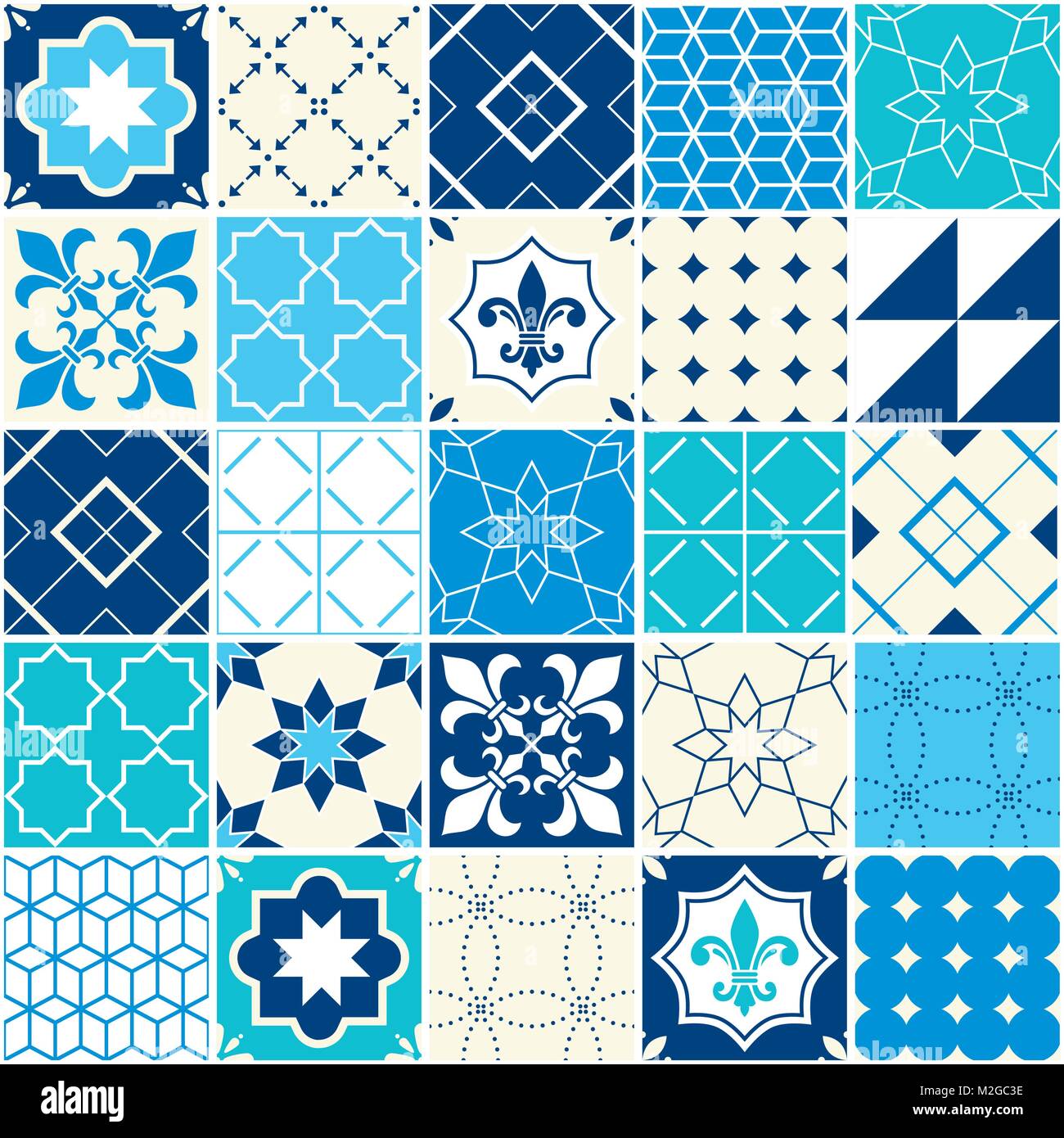 Vecteur bleu transparent, modèle de tuile tuiles azulejos Portugais et géométrique, floral design - colorful Illustration de Vecteur