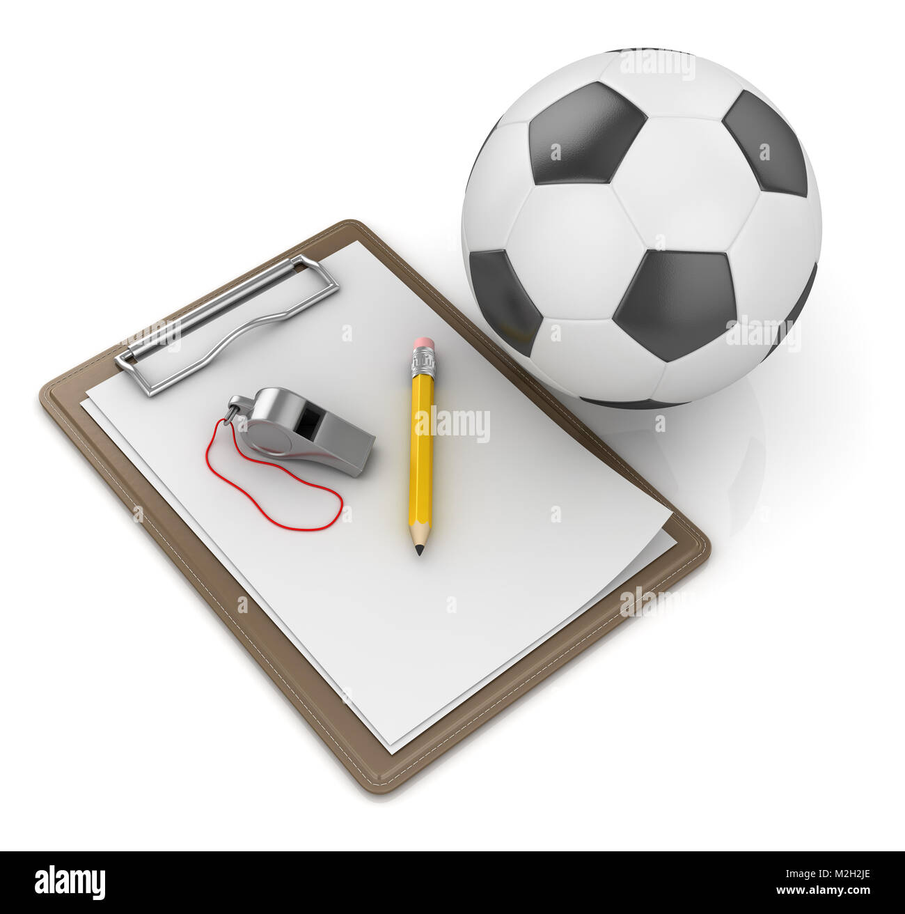 Bloc-notes avec ballon de soccer , c'est un rendu 3d'image de synthèse. Isolé sur blanc. Banque D'Images