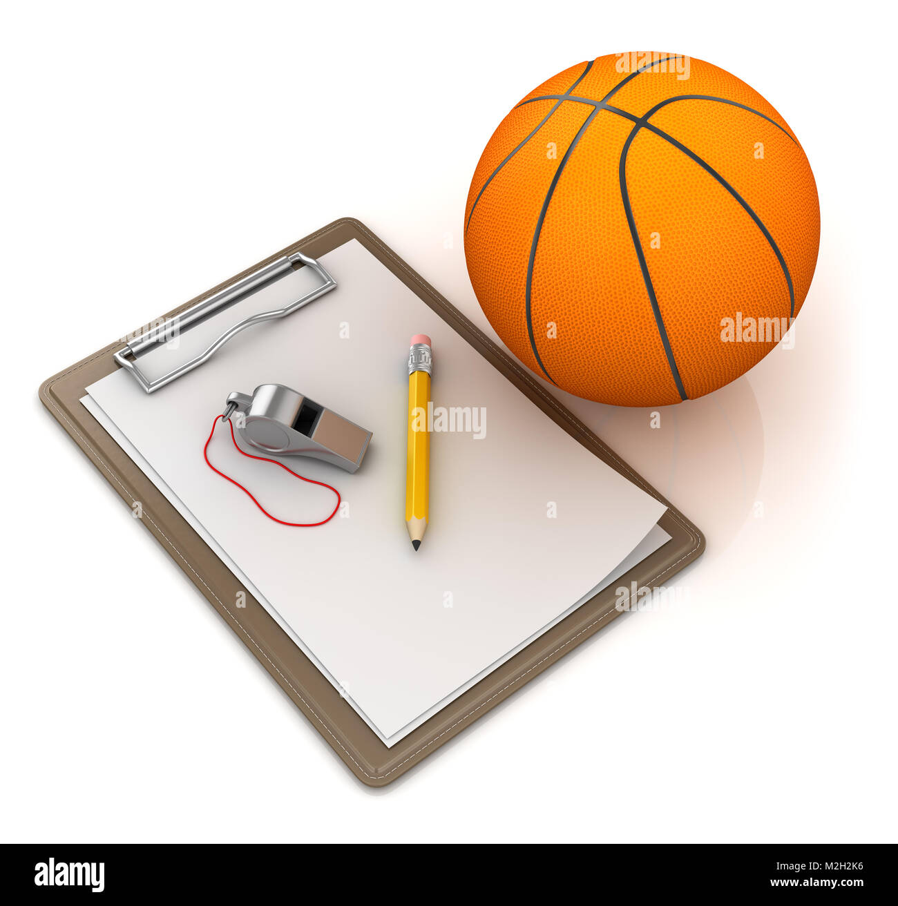 Bloc-notes avec de basket-ball , c'est un rendu 3d'image de synthèse. Isolé sur blanc. Banque D'Images