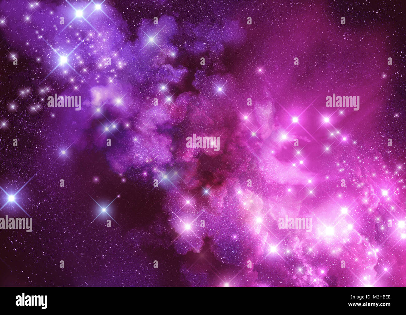 L'émerveillement et l'espace. Distance des étoiles et des nuages de poussière de la nébuleuse. Illustration Raster. Banque D'Images