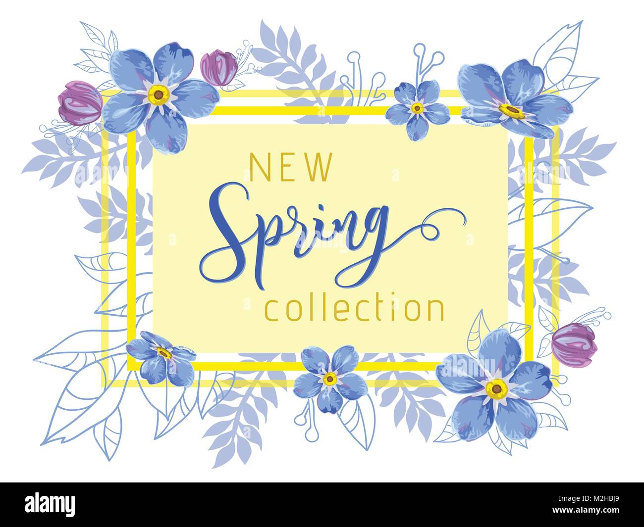 Nouvelle collection printemps avec fond beau bleu et violet fleurs, modèle  d'illustration vectorielle pour les bandeaux, papier peint, flyers,  invitation, poster Image Vectorielle Stock - Alamy