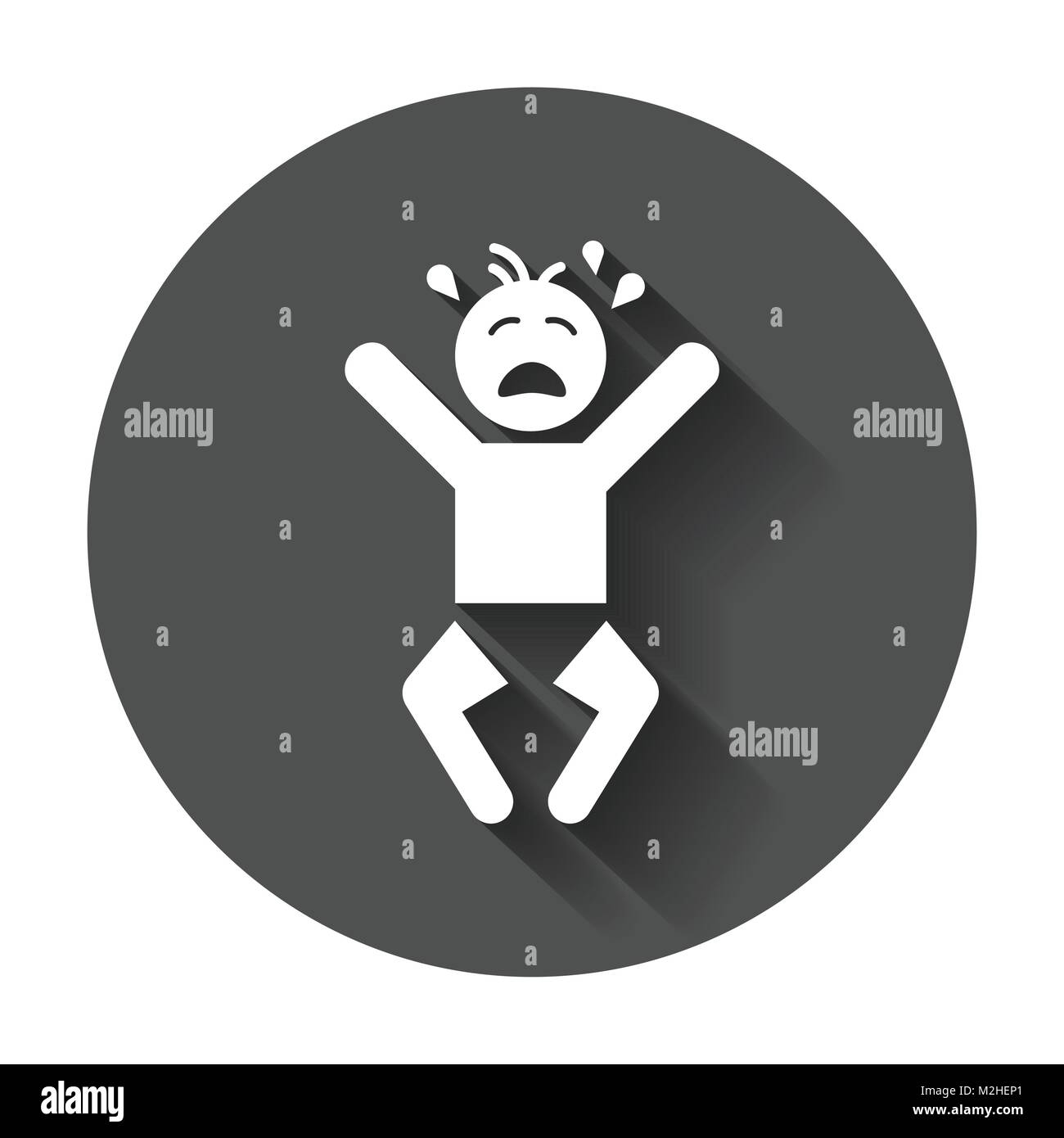 Bébé qui pleure l'icône vecteur. Les émotions la colère enfant télévision illustration à fond rond noir avec long shadow. Illustration de Vecteur