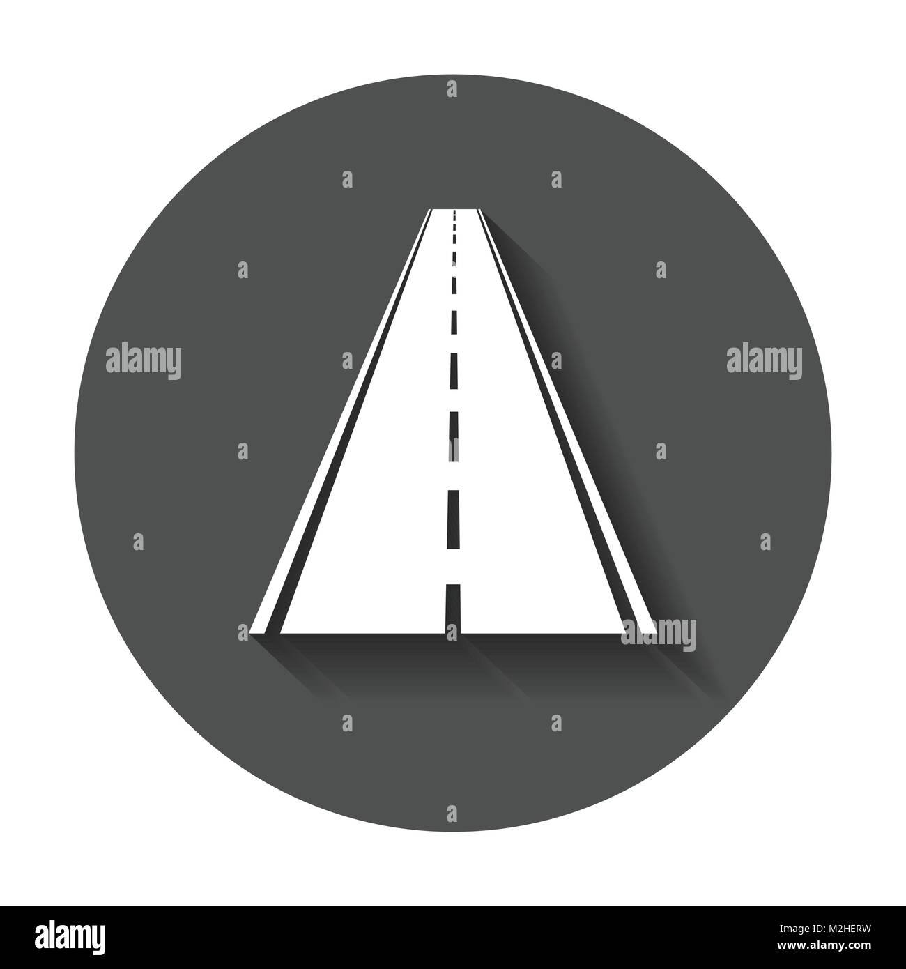 Route droite avec marquage blanc illustration vectorielle. Route de l'autoroute sur l'icône ronde noire avec ombre portée de l'arrière-plan. Illustration de Vecteur