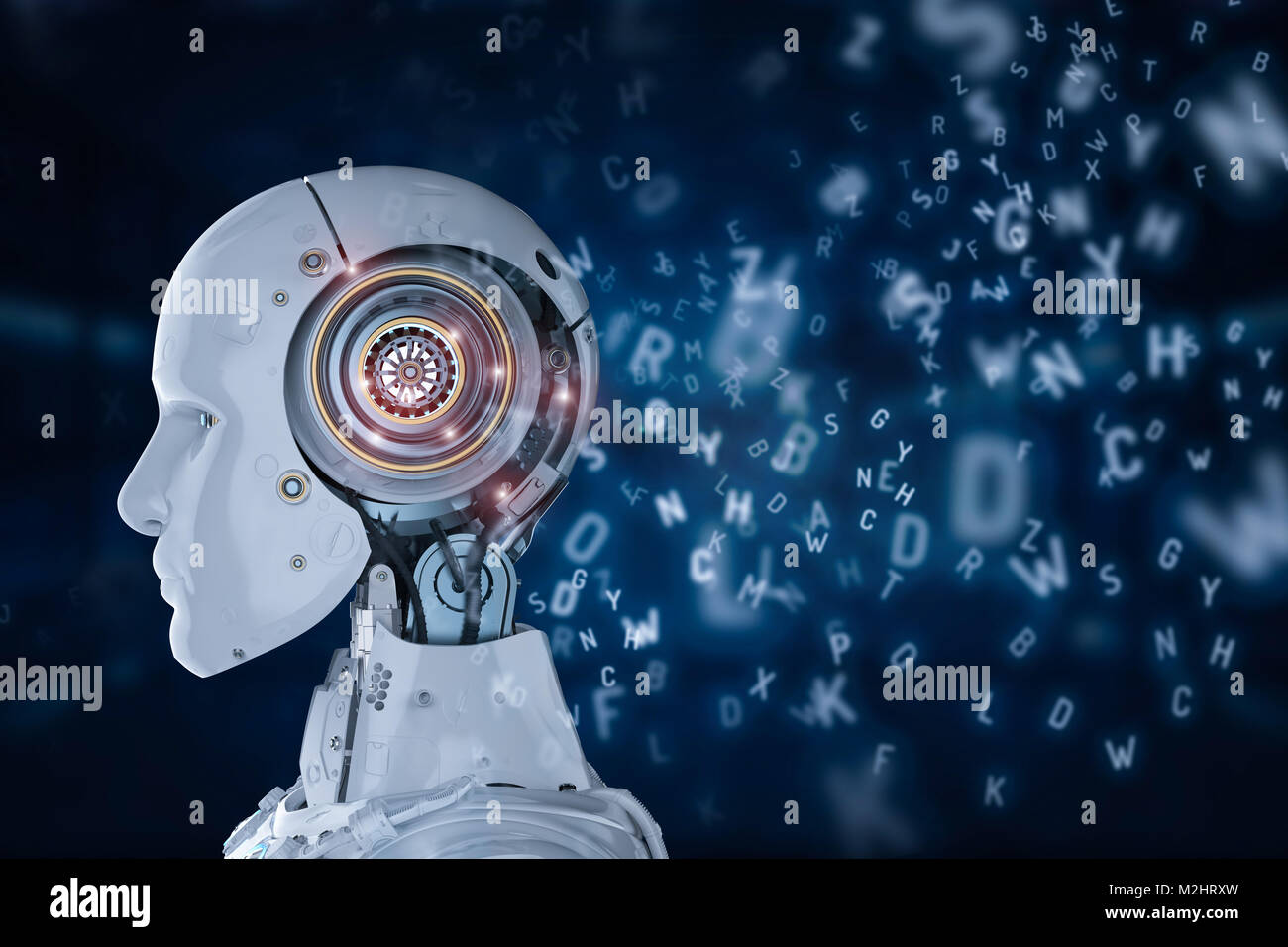 Le rendu 3D de l'apprentissage du robot ou de l'apprentissage automatique avec alphabets Banque D'Images