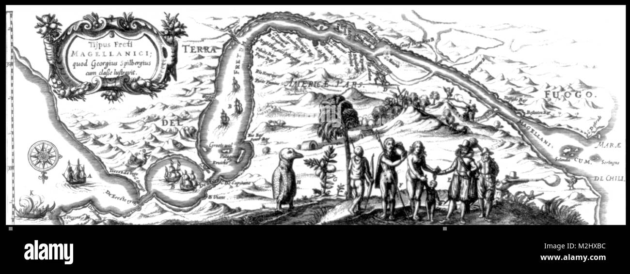 La carte du détroit de Magellan, 1619 Banque D'Images