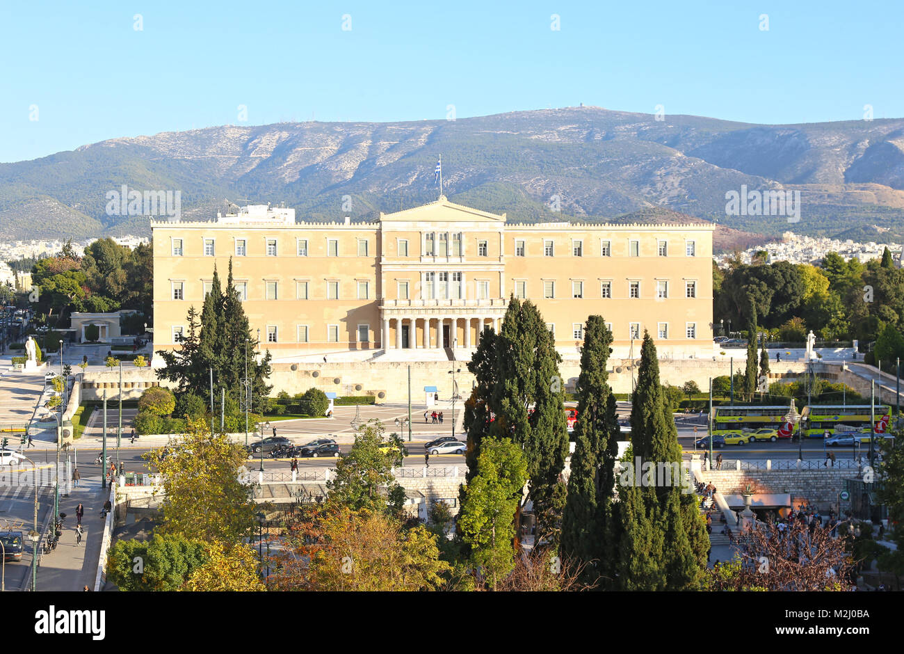 Paysage urbain d'Athènes en Grèce Syntagma et du parlement grec Banque D'Images