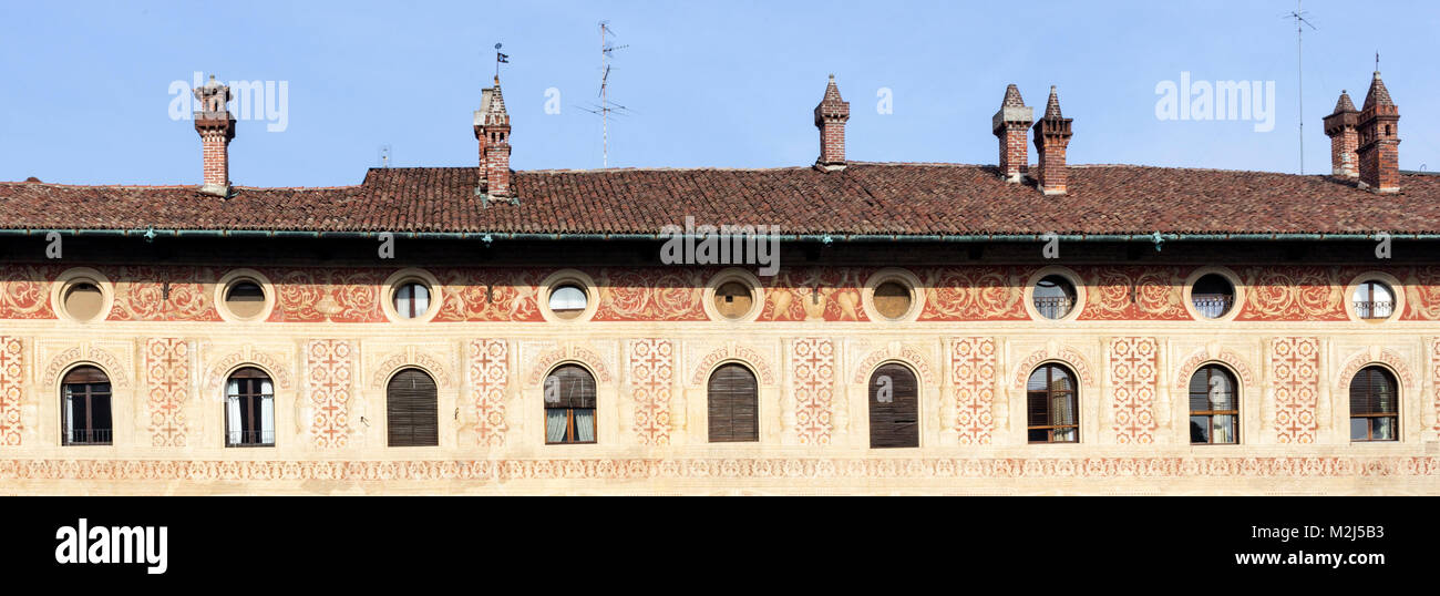 Détail d'une façade de Vigevano, Italie Banque D'Images