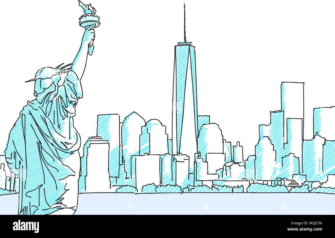 New York Cityscape croquis. Hand Drawn Vector Illustration. Les voyages d'affaires et tourisme Concept avec l'architecture moderne. Illustration de Vecteur