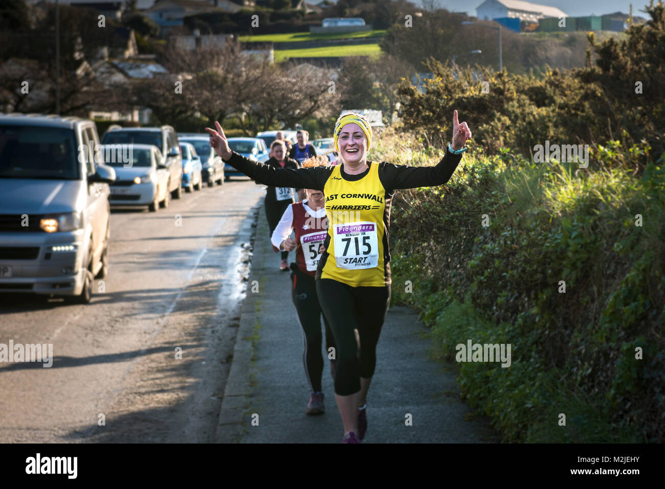 Ossature en compétition dans une course sur route à Newquay Cornwall. Banque D'Images