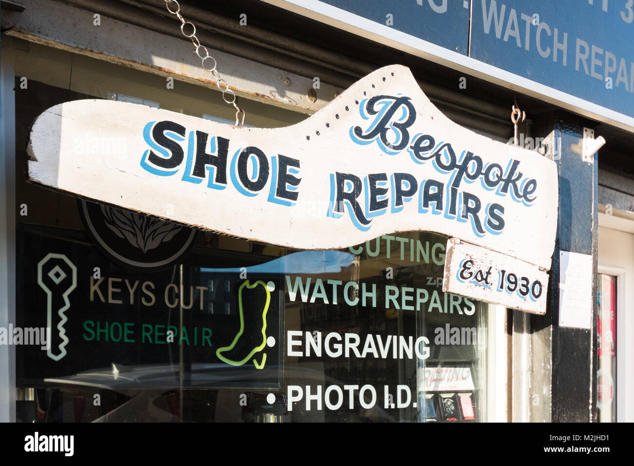 Signe de la réparation de chaussures, Glasgow, Écosse, Royaume-Uni Banque D'Images