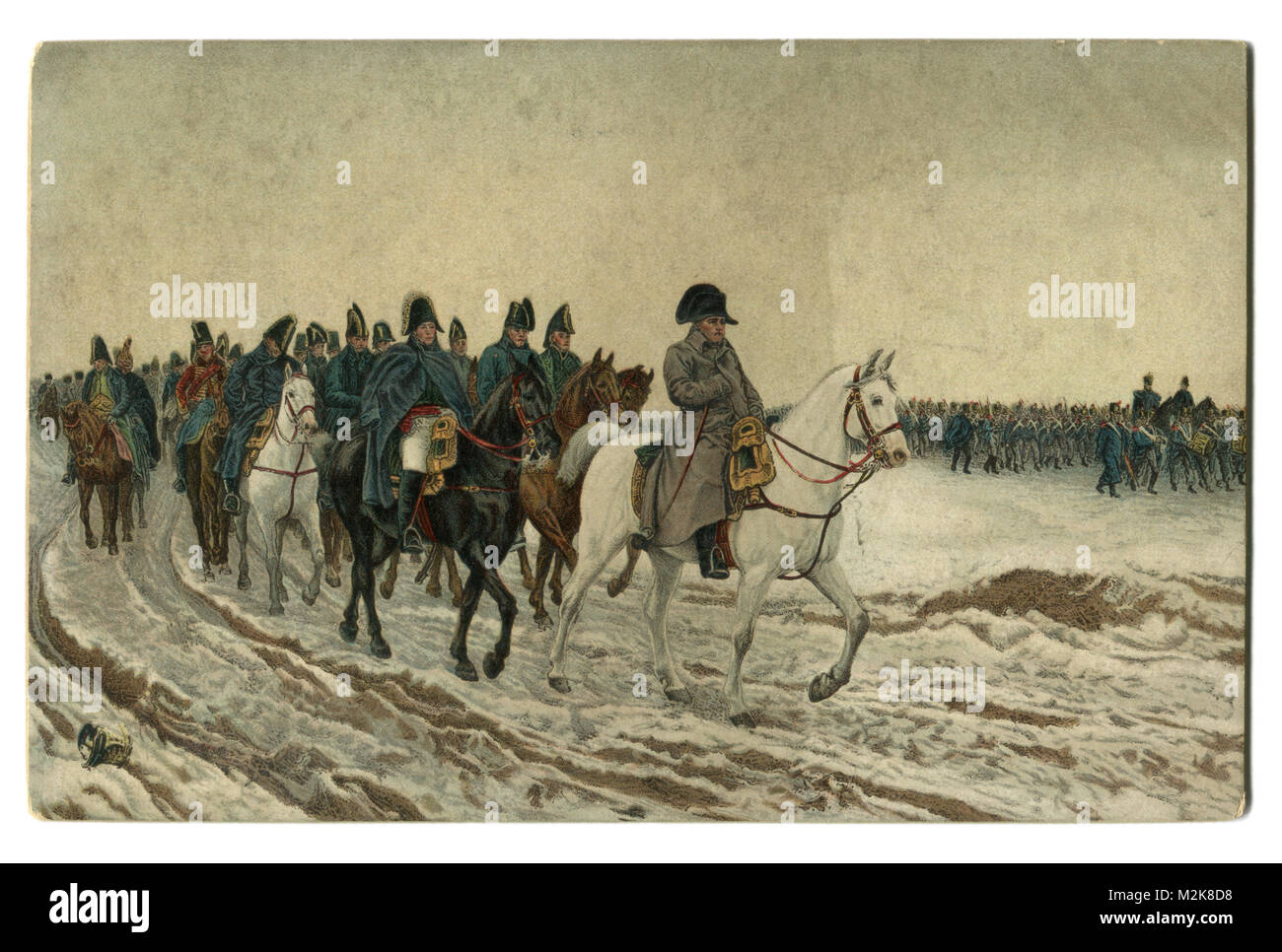 Carte postale ancienne peinture 1864 : Campagne de France '1814' L'artiste français Ernest Meissonier, Napoléon et son personnel de retour de Soissons après la bataille Banque D'Images