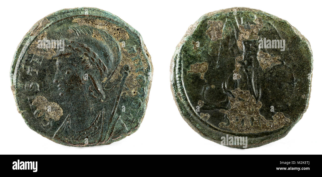 Pièce de cuivre antique romaine de Constantinopolis. Banque D'Images