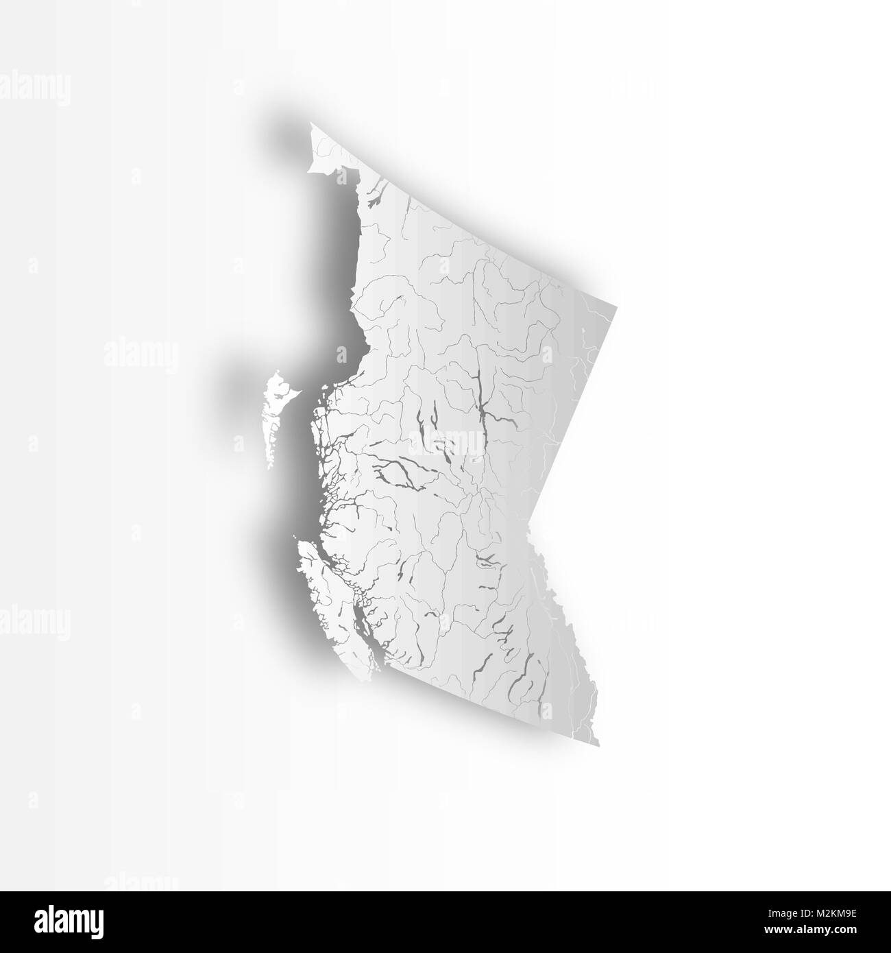 Les provinces et territoires du Canada - Carte de la Colombie-Britannique avec effet coupe papier. Les rivières et lacs sont indiqués. Merci de regarder mes autres images de voiture Illustration de Vecteur