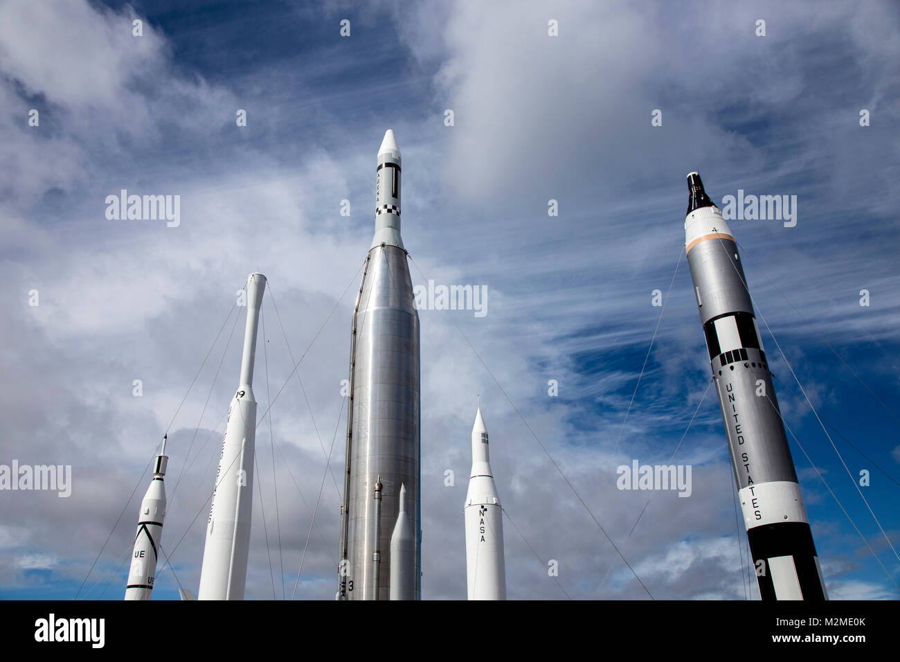 Rocket Garden au centre spatial Kennedy, Floride, USA Banque D'Images