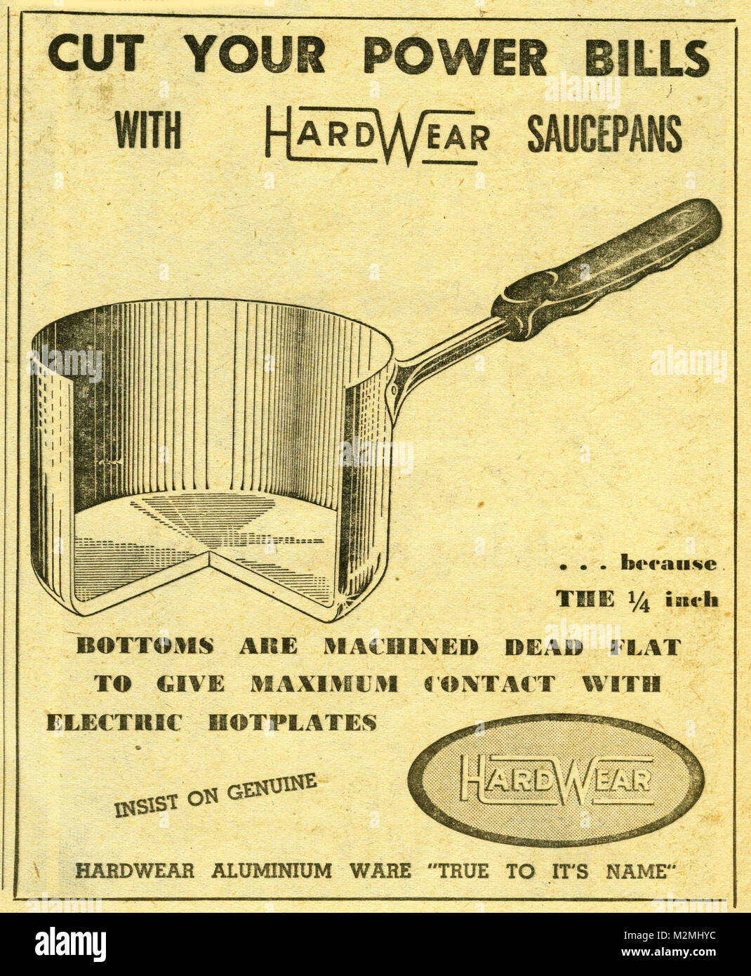 Publicité en demi-teinte pour les casseroles en aluminium. Du New Zealand Women's Weekly, 24 Décembre 1953 Banque D'Images