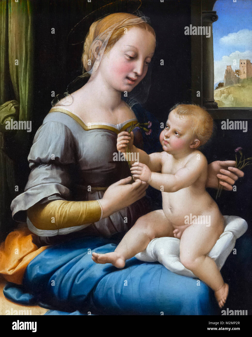 Raphael vierge à l'enfant. La Madone des roses par Raphaël (Raffaello Sanzio da Urbino, 1483-1520), huile sur bois, 1506/7 Banque D'Images