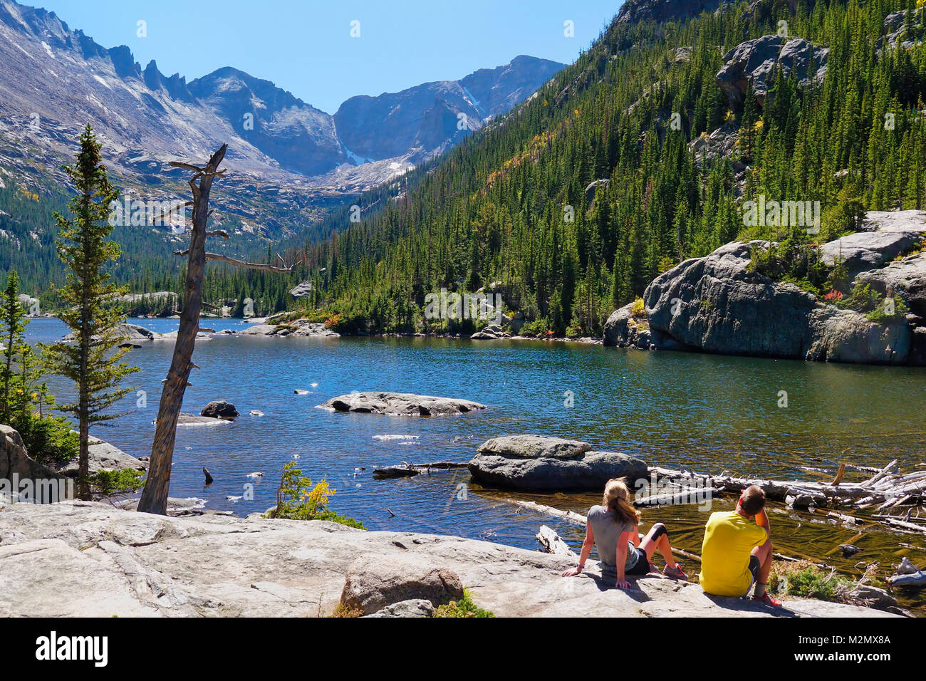Le lac Mills, sentier du lac Mills, Rocky Mountain National Park, Estes, Colorado, USA Banque D'Images
