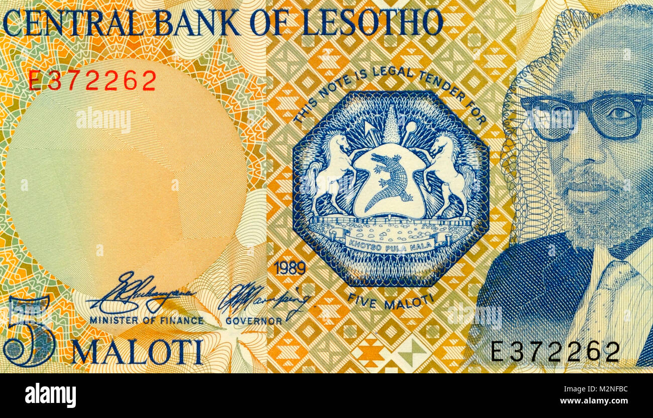 Le Lesotho Maloti 5 cinq billets de banque Banque D'Images