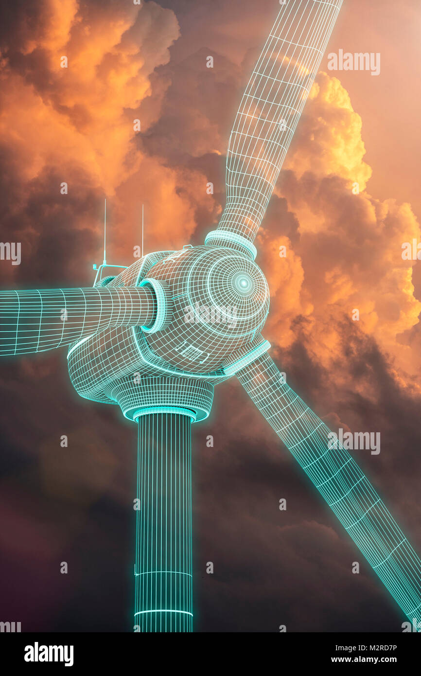 [M] CGI, 3-D, l'infographie d'un polygone modèle, éolienne, Close up Banque D'Images