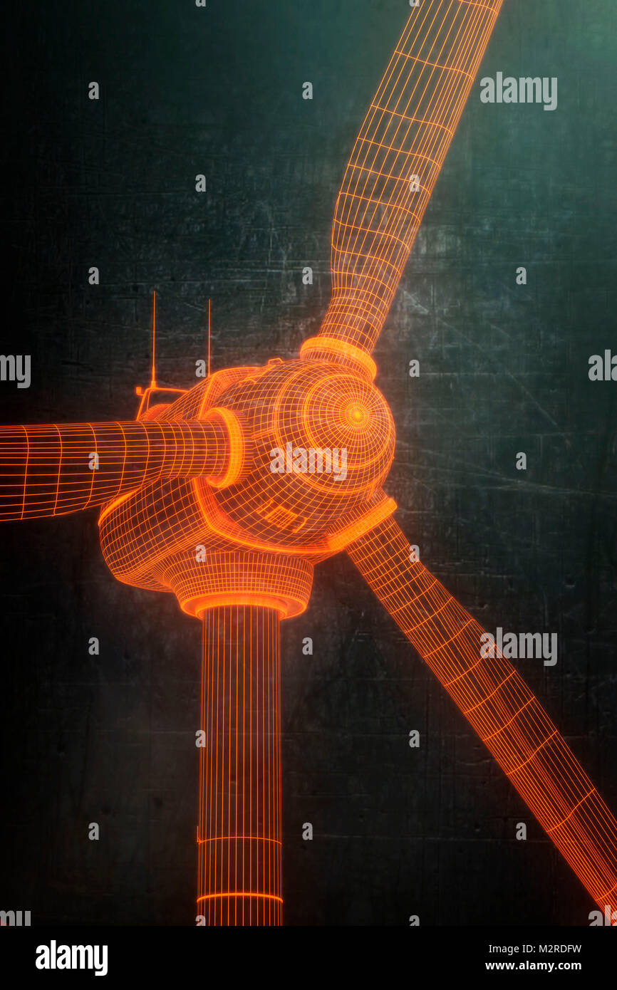 [M] CGI, 3-D, l'infographie d'un polygone modèle, éolienne, Close up Banque D'Images