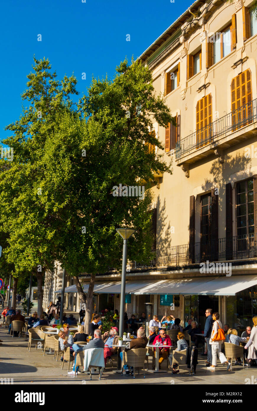 Terrasses de cafés, Passeig de Sagrera, Palma, Majorque, îles Baléares, Espagne Banque D'Images