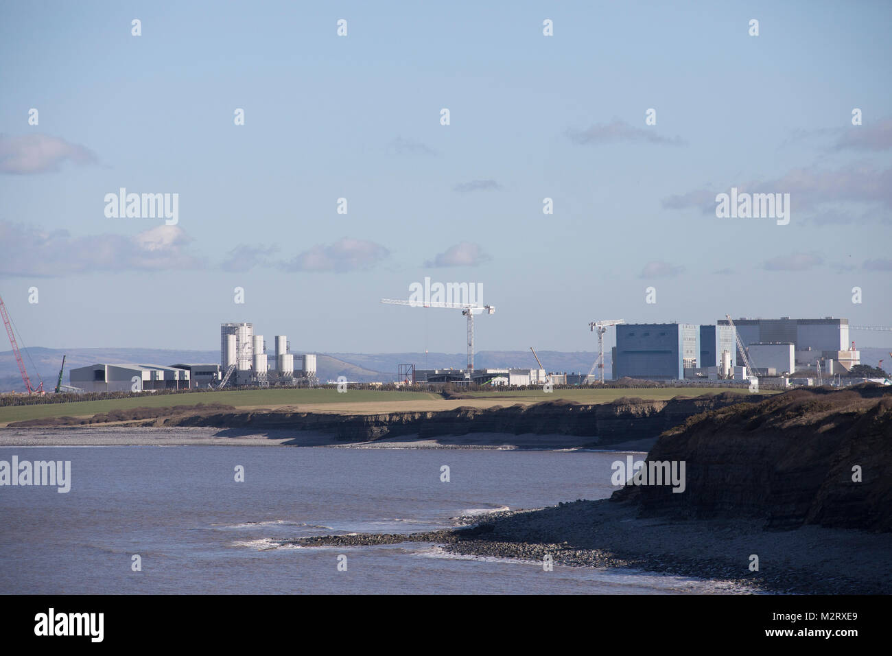 Image paysage de la centrale nucléaire de Hinkley C et du site de construction de nouvelle unité tourné en 2018 Banque D'Images