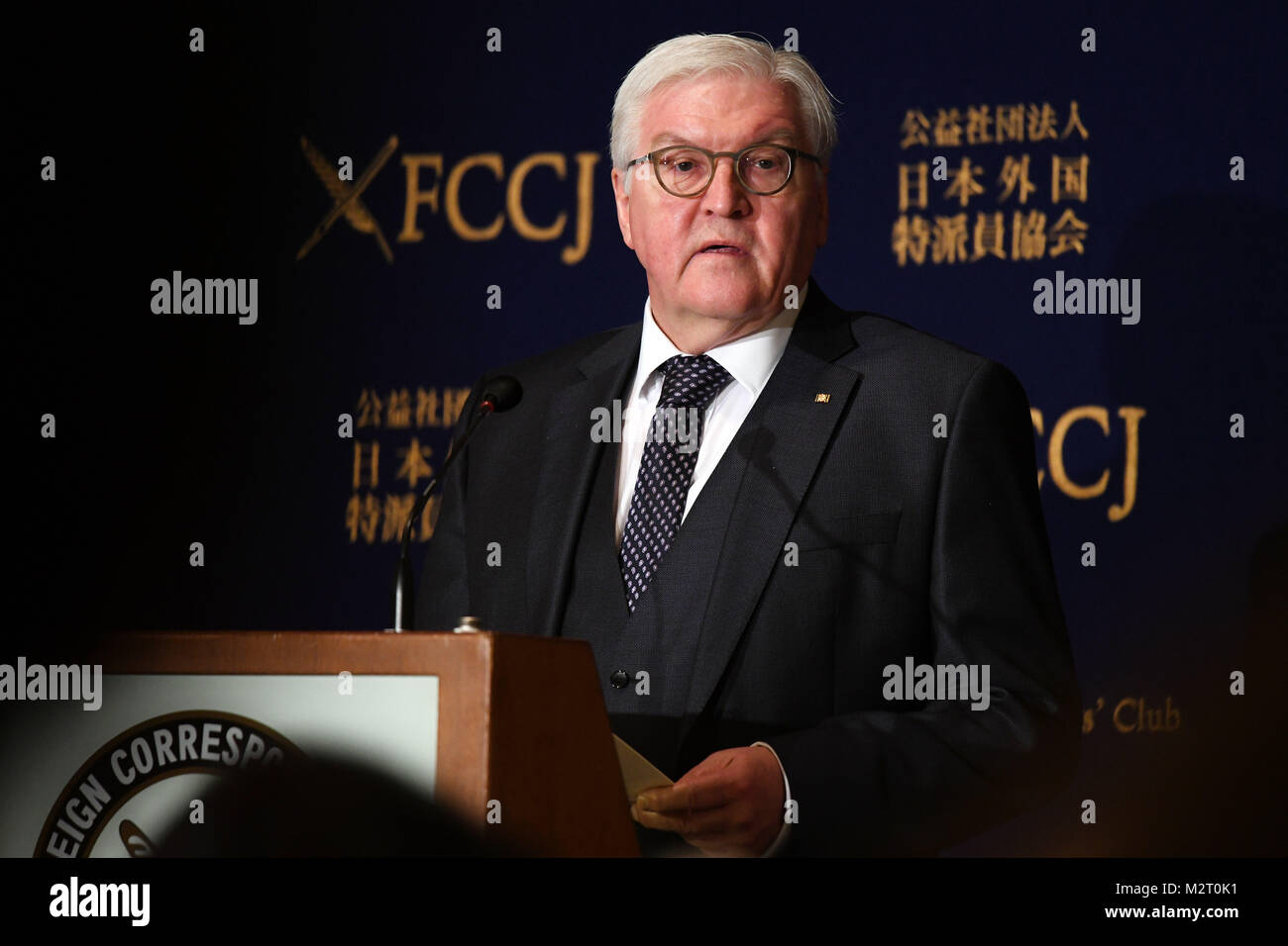 Tokyo, Japon. 07Th Feb 2018. Le Président allemand Steinmeier s'exprimant dans le Club des correspondants étrangers du Japon à Tokyo, Japon, 07 février 2018. Credit : Maurizio Gambarini/dpa/Alamy Live News Banque D'Images