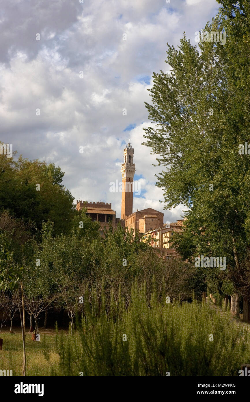 La Torre del Mangia, du Jardin Médiéval, Orto de' Pecci, Sienne, Toscane, Italie Banque D'Images