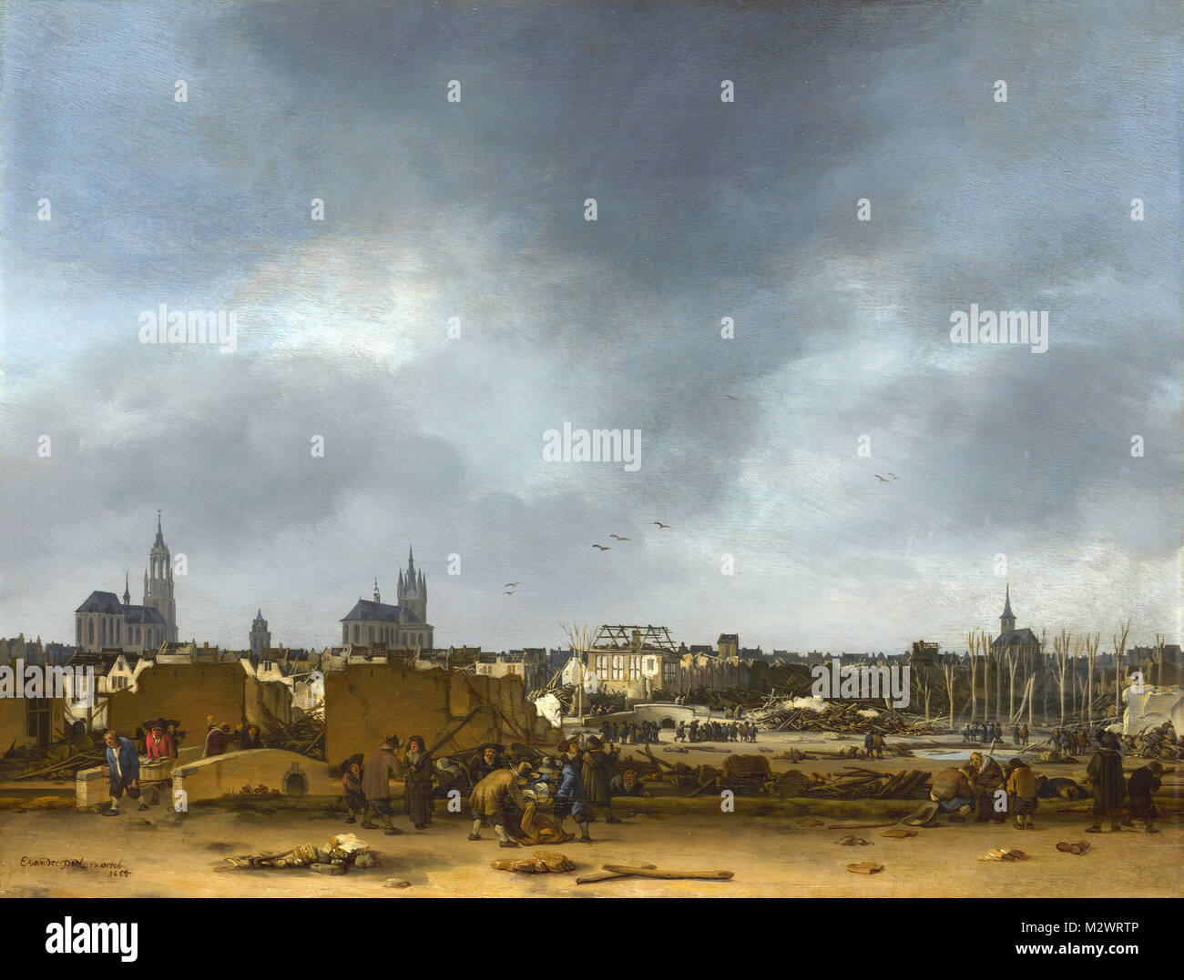 Johannes Vermeer, Egbert van der Poel : Une Vue de Delft après l'explosion de 1654 Banque D'Images