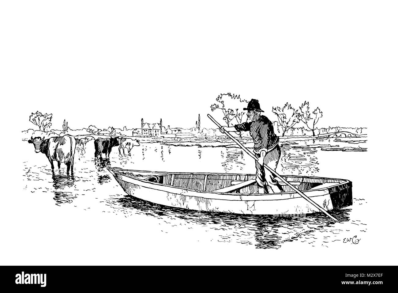Prés de l'eau ligne Ringwood, illustration par Edward William Charlton à partir de 1895, le Studio un magazine illustré de fines et arts appliqués Banque D'Images
