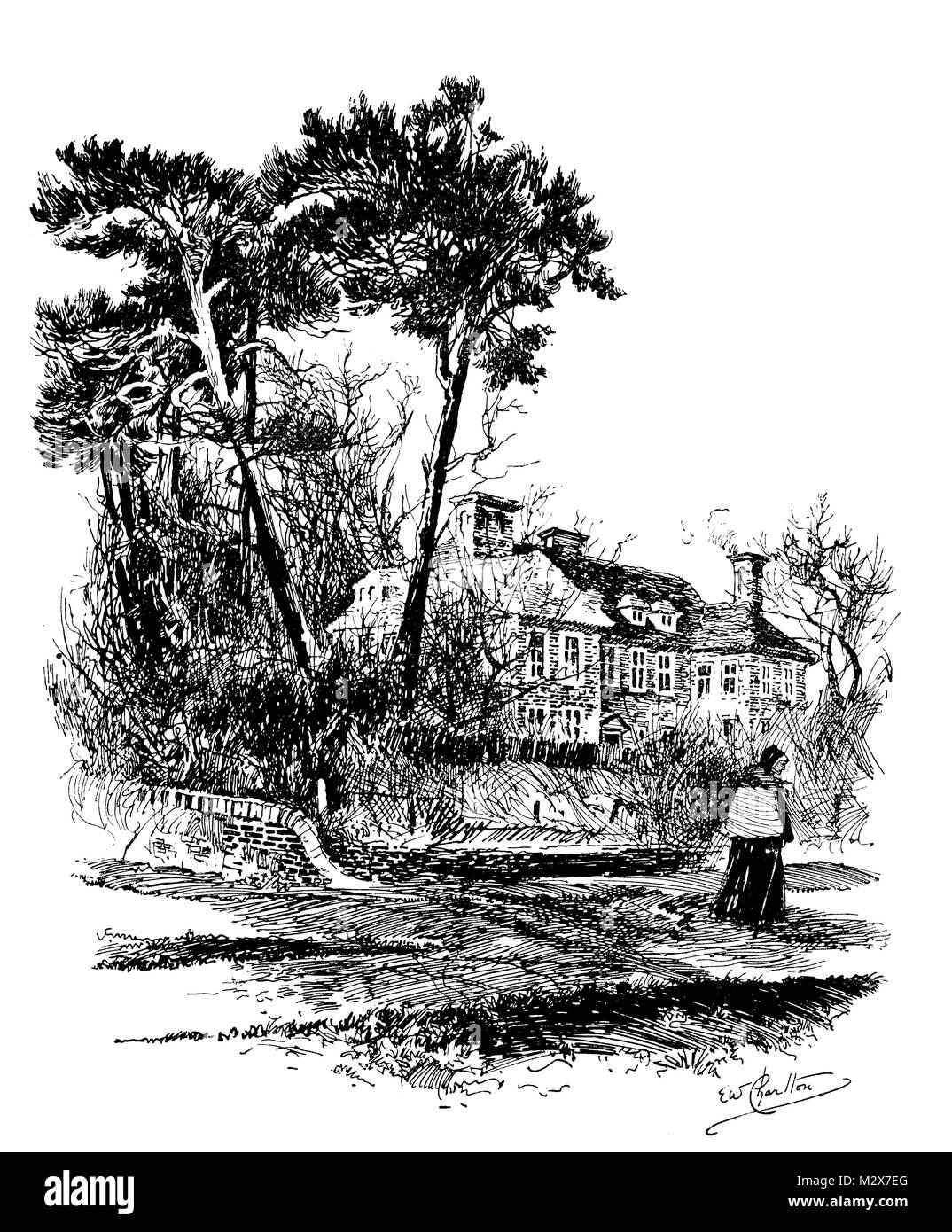 Moyles Cour, Ringwood, line illustration par Edward William Charlton à partir de 1895, le Studio un magazine illustré de fines et arts appliqués Banque D'Images