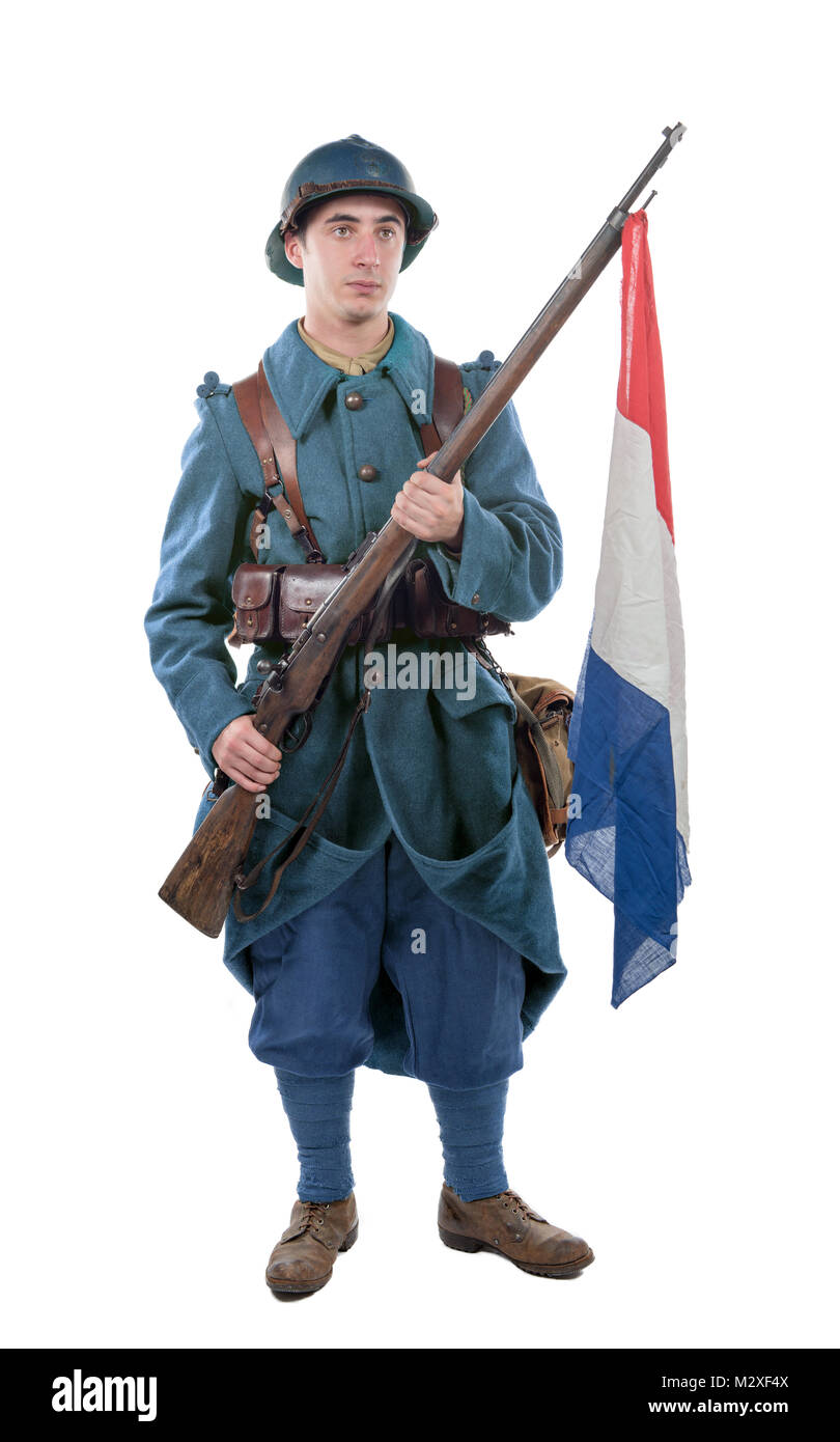 Un soldat français 1914 1918 isolé sur fond blanc Banque D'Images