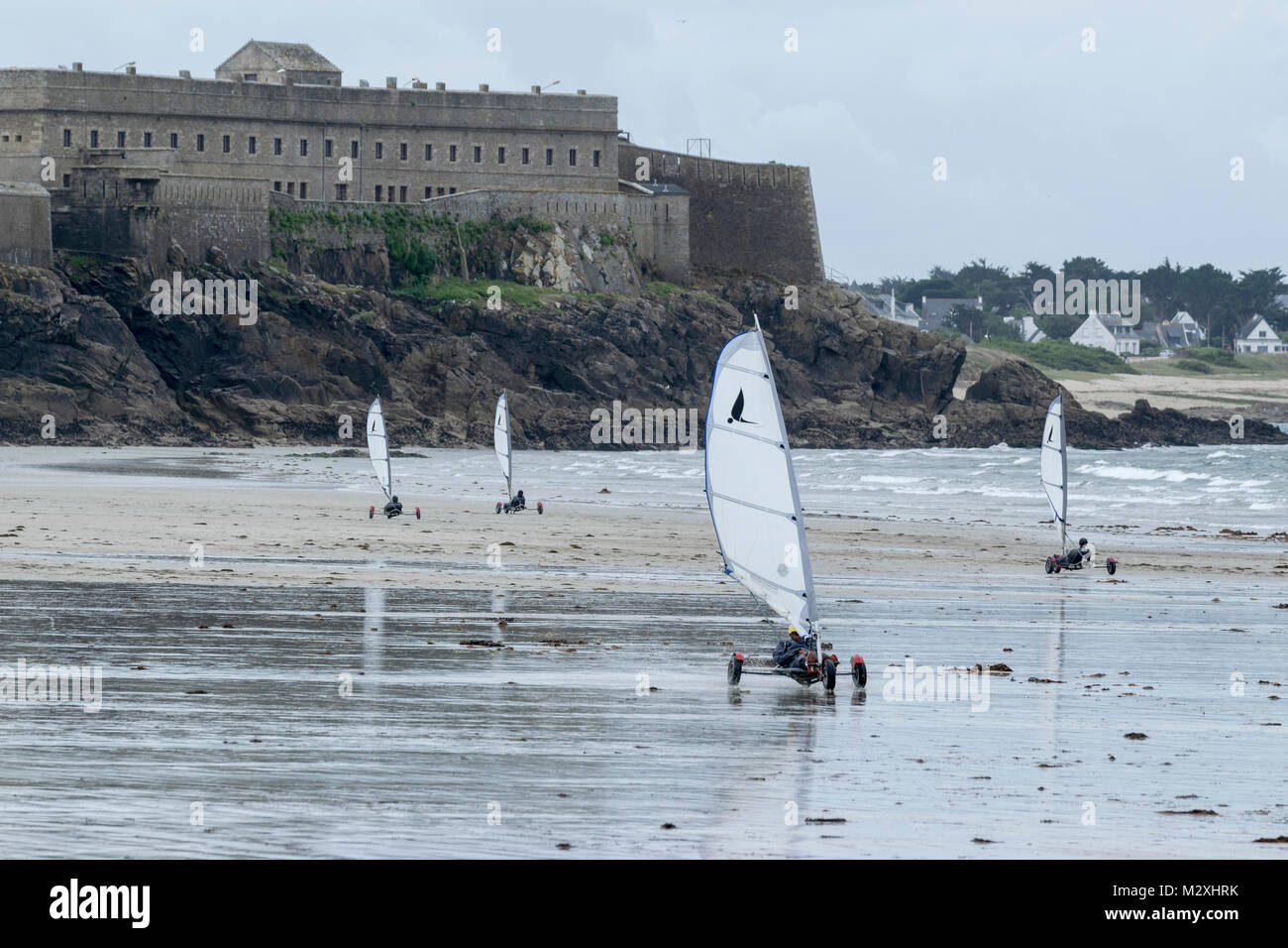 Strandsegler bei Ebbe am Strand der Halbinsel Quiberon, Bretagne, Südbretagne, Frankreich, Banque D'Images