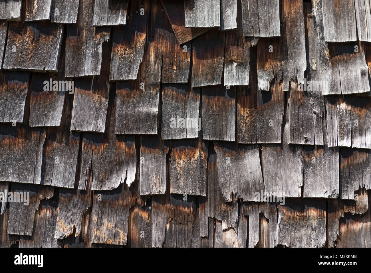 Autriche, Vorarlberg, bardeaux en bois vieux mur d'une ferme. Banque D'Images