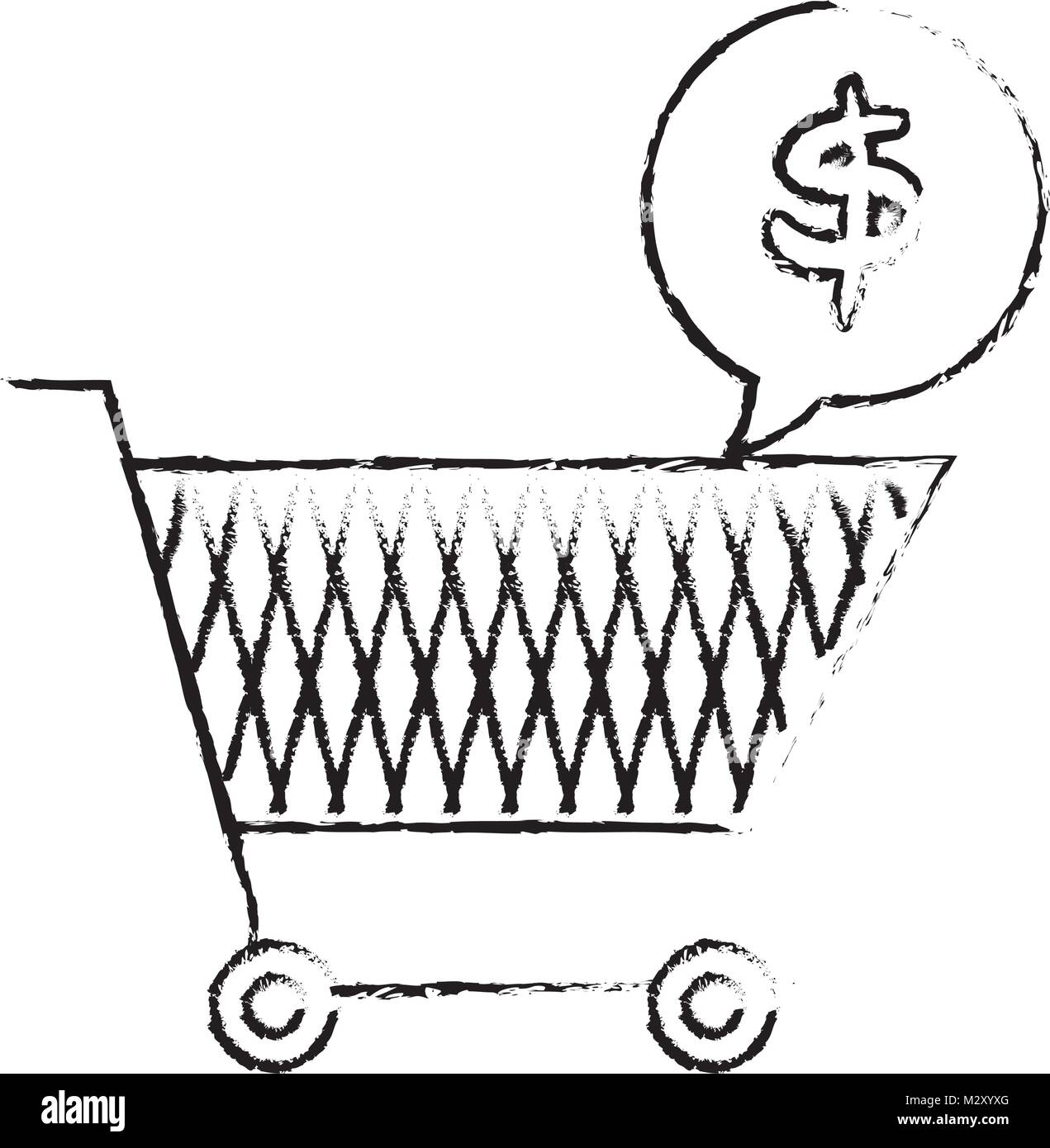 Grunge shopping voiture avec symbole du dollar à l'intérieur de la bulle de chat Illustration de Vecteur