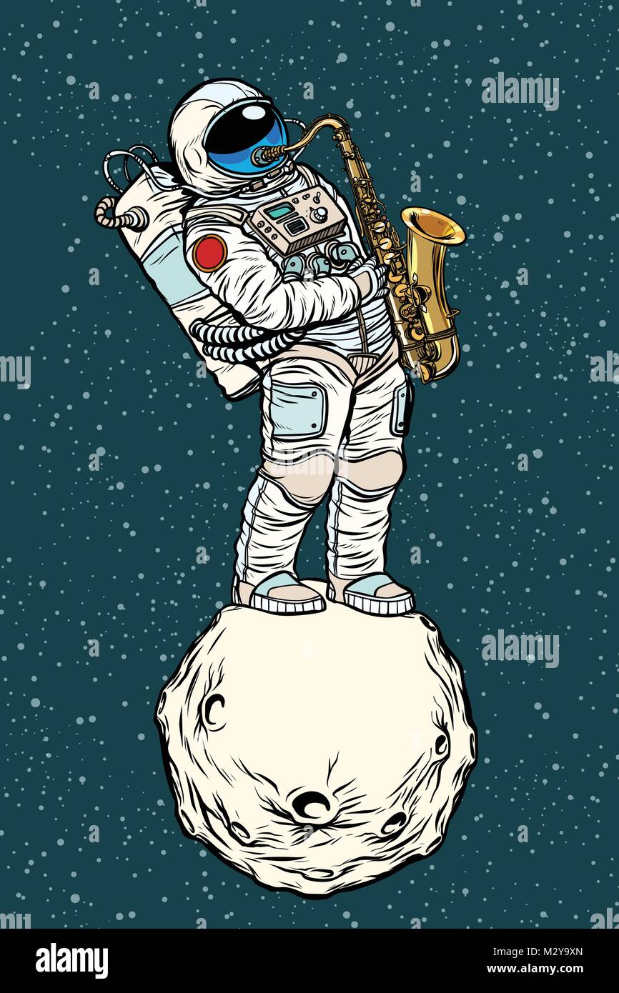 Le saxophoniste de jazz joue de l'astronaute dans l'espace, saxophone encore de ins Illustration de Vecteur