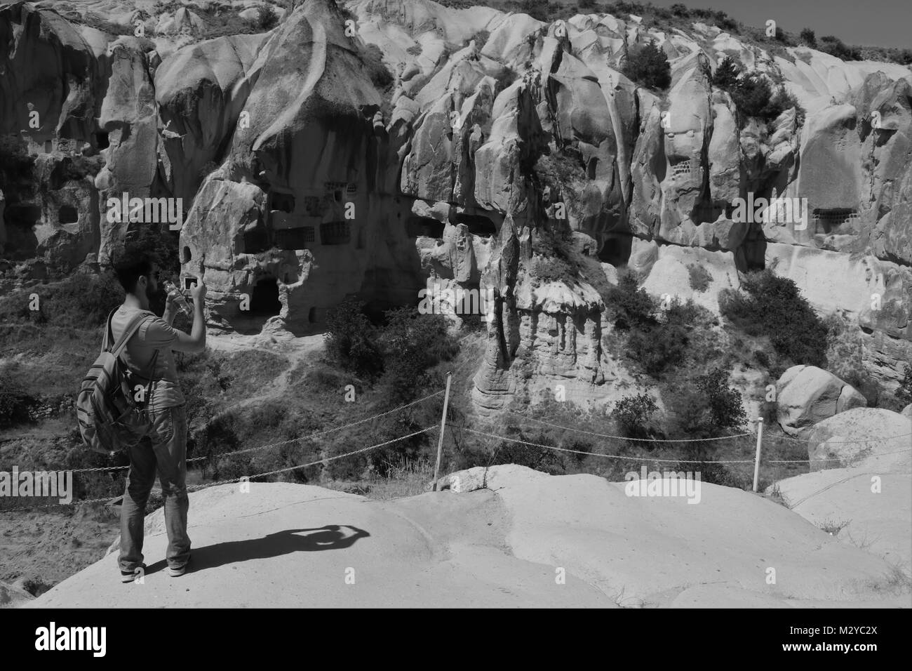 Les touristes qui visitent le parc national musée en plein air de Göreme, Cappadoce, Turquie Banque D'Images
