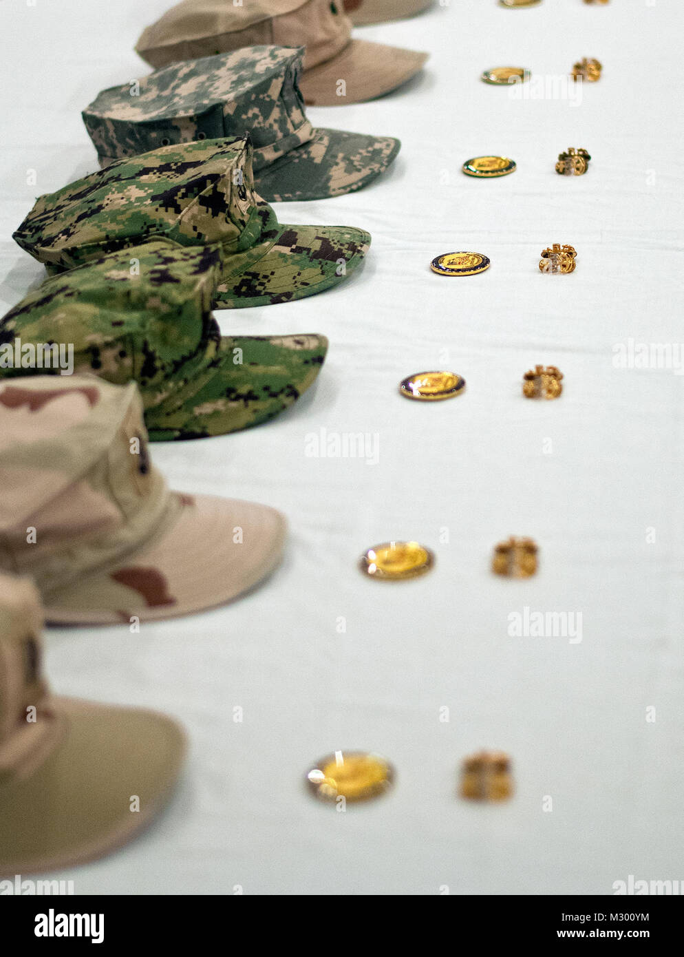 Trois marins à partir de forces navales au Koweït et quatre marins du Groupe de soutien logistique expéditionnaire Naval de l'avant a fait un pas en avant dans leur carrière par être coincé avec le grade de premier maître de lors d'une cérémonie tenue au Camp Arifjan, au Koweït, le 14 septembre. "Pour notre chef sélectionne ce n'est plus "La Marine" pour vous, vous êtes maintenant la solution, vous faites maintenant partie de notre "Marine", vous êtes désormais le chef," a déclaré le sous-ministre adjoint. David F. Baucom le directeur de l'U.S. Central Command et le Centre d'opérations de distribution de déploiement et commandant de l'Agence de Logistique de la Défense Soutien de troupes. "Il n'est pas une clim Banque D'Images