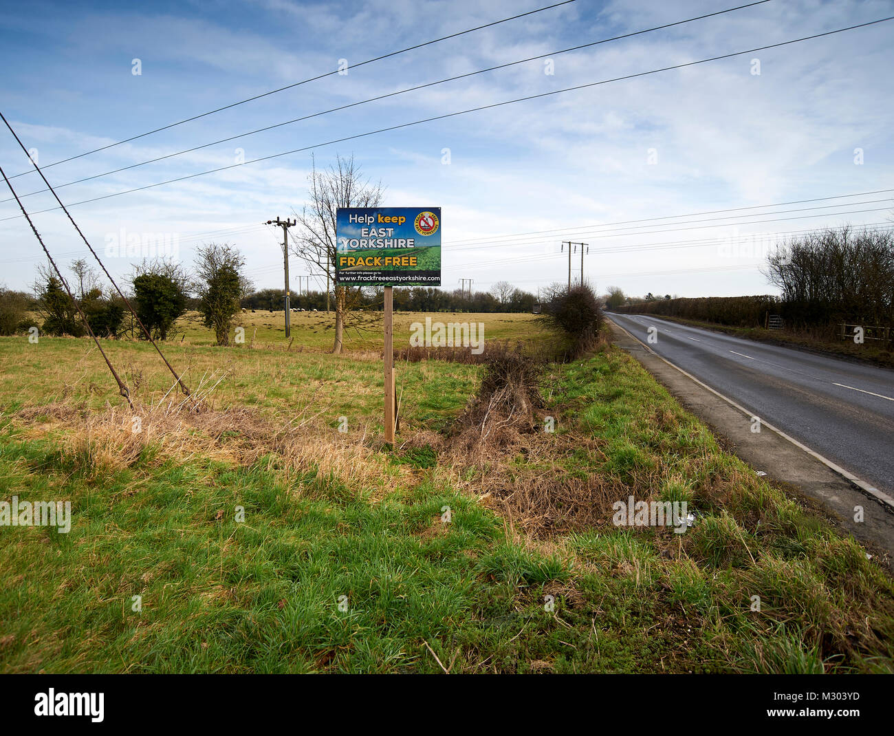 Signe anti fracturation hydraulique dans les domaines de l'East Yorkshire, England, UK,GO. Banque D'Images